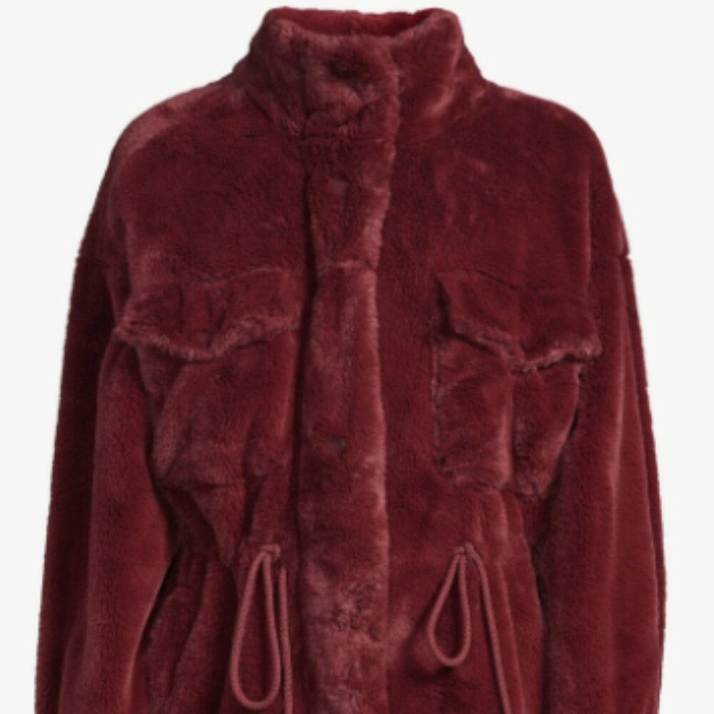Scoop Women's Faux Fur Oversized Jacket with Cinch Waist